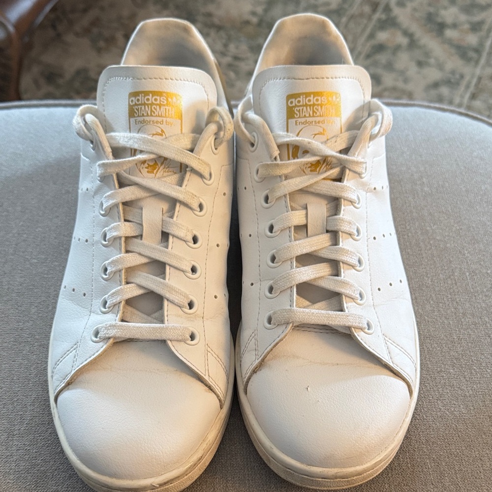 Adidas Stan Smith White and Gold Sneakers